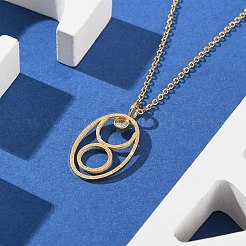 304 ステンレススチール キュービックジルコニア 十二星座 ルーンペンダント アズキチェーンネックレス 女性用  18KGP本金メッキ  牡牛座  17.83インチ（45.3cm）&nbsp;NJEW-B121-02G-02