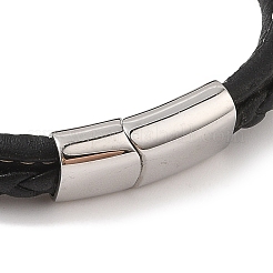 編み込みマイクロファイバーレザーコードブレスレット  男性用304ステンレススチールアンカーブレスレット  ステンレス鋼色  8-1/8インチ（20.5cm）&nbsp;BJEW-B096-14P