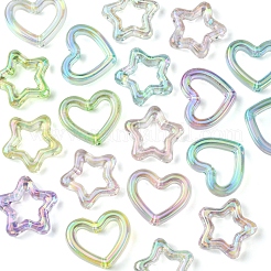 20 個 2 スタイル UV メッキ透明アクリルビーズ  ハート＆スター  ミックスカラー  25~26x27.5~29.5x7mm  穴：2.5mm  約2個/スタイル&nbsp;OACR-FS0001-81
