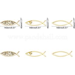 3個 3スタイル ABSプラスチック クロス&フィッシュ デカールステッカー  3Dカーステッカーデコレーションアクセサリー  ゴールド  45x140mm&nbsp;FIND-FH0002-89