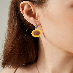20個のレジンペンダント  プラチナアイアンペグベイル付き  ヒマワリ  ゴールド  24x19.5x5mm  穴：2mm&nbsp;RESI-LP0001-14
