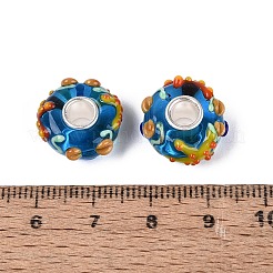 3d ランプワーク＆真鍮芯のヨーロピアンビーズ  大穴ビーズ  でこぼこしたロンデルとヒトデ  スチールブルー  16~17x15x7.5mm  穴：4.5mm&nbsp;LAMP-Q042-01A