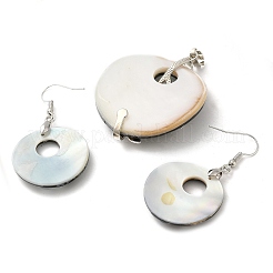 Natural Paua Shell Donut & White Shell Flower Jewelry Set&nbsp;SJEW-E051-01P