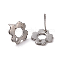 変色しない201ステンレススチールスタッドピアス金具  穴と316ステンレススチールピン付き  花  ステンレス鋼色  10x10mm  穴：1.2mm  ピン：0.7mm&nbsp;STAS-K241-07P