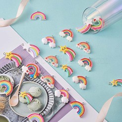 36 ピース 12 スタイル グリッター パウダー レインボー ペンダント  レインボー クラウド レジン チャーム  プラチナトーンの鉄ループ付き  ジュエリー ネックレス イヤリング クラフトの混合形状  ミックスカラー  スターレインボー：約22x12~33x18mm  雲虹：約16x14~31x24mm  3個/スタイル&nbsp;JX250A