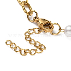 Ion Plating(IP) 304 Stainless Steel Paperclip & Plastic Pearl Beaded Chain Necklaces&nbsp;NJEW-E098-05G