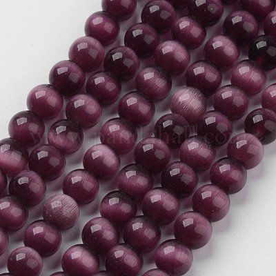 キャッツアイビーズ  ラウンド  パープル  8mm  穴：1mm  約14~14.5インチ/連  約48~50個/連&nbsp;CER8mm02-1