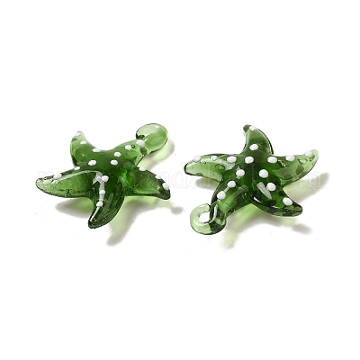 手作りランプワークペンダント  バンピー  ヒトデ  グリーン  35~38x31~32x8~9mm  穴：2~4mm&nbsp;LAMP-G162-07D-1