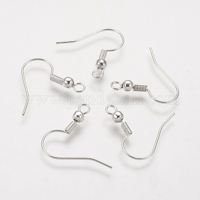 真鍮のピアスフック  耳ワイヤー  水平ループ付き  ニッケルフリー  銀色のメッキ  19mm  穴：1.5mm  21ゲージ  ピン：0.7mm&nbsp;KK-Q261-4-NF-1