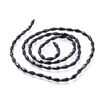 ガラスビーズ連売り  多面カット  ティアドロップ  ブラック  10x4mm  穴：0.8mm  約70~72個/連  27.9インチ〜28.15インチ（71~71.5cm）&nbsp;GLAA-L015-N-A01-1