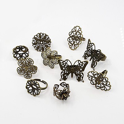 調節可能な真鍮細工リングコンポーネント  混合スタイル  アンティークブロンズ  17~18mm&nbsp;X-KK-G233-M04-1