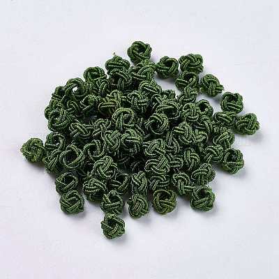ポリエステルファブリックビーズ  ラウンド  濃い緑  6.5x4.5mm  穴：4mm&nbsp;WOVE-K001-A08-1