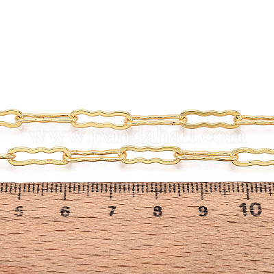 真鍮製の波型長方形リンクチェーン  ハンダ付け  スプールで  ゴールドカラー  14~14.5x4x1mm  約32.81フィート（10m）/ロール&nbsp;CHC-T018-46G-1