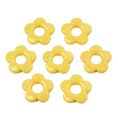 不透明なアクリルビーズフレーム  花  きいろ  19x20x3.5mm  穴：1.6mm  内径：6.5mm  約632個/500g&nbsp;SACR-TAC0004-01A-1