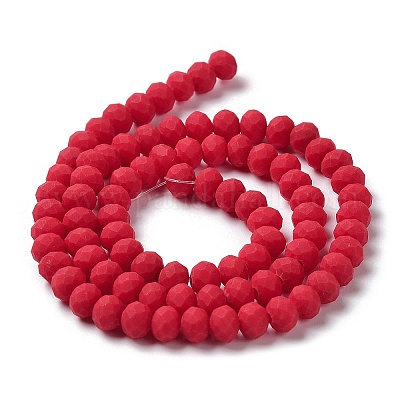 ガラスビーズ連売り  多面カット  艶消し  ロンデル  クリムゾン  10mm  穴：1mm  約60~61個/連  46~48cm&nbsp;LS-EGLA-A034-P10mm-MD22-1
