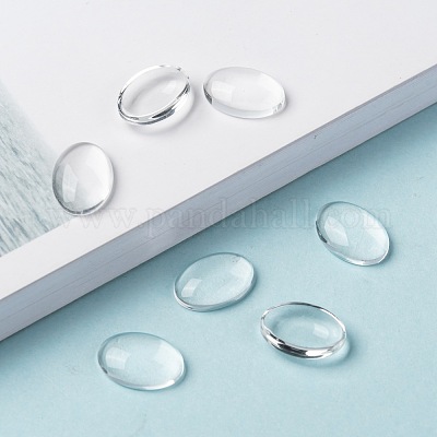 Transparent Oval Glass Cabochons&nbsp;X-GGLA-R022-14x10-1
