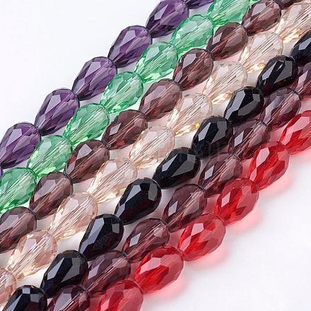 ガラスビーズ連売り  多面カット  ティアドロップ  ミックスカラー  15x10mm  穴：2mm  約48個/連  27.56インチ（70cm）&nbsp;GLAA-R024-15x10mm-M-1
