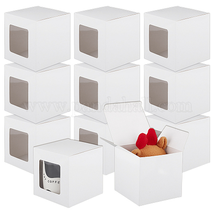 紙の包装箱  PVCウィンドウ付き  正方形  ホワイト  11x11x11cm&nbsp;CON-WH0085-130B-1