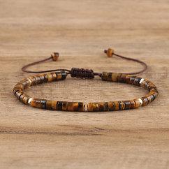 Natural Tiger Eye Beaded Braided Bracelets, Adjustable Women's Bracelets, Inner Diameter: 16cm, Bead: 4~4.5x2~2.5mm