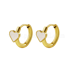 Natural Shell Heart Hoop Earrings, 304 Stainless Steel Earrings, Real 18K Gold Plated, 11x6mm