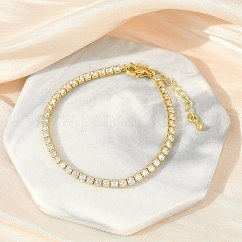 Clear Cubic Zirconia Tennis Bracelet, Brass Jewelry for Women, Lead Free & Cadmium Free, Real 18K Gold Plated, 7-1/8 inch(18cm)