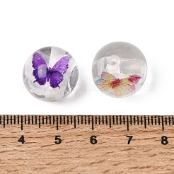 透明なアクリルビーズ  蝶が入った丸い形  ミックスカラー  15mm  穴：1.6mm&nbsp;MACR-K002-04