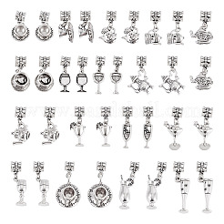 34個17スタイルアロイヨーロピアンダングルチャーム  カップ  混合図形  アンティークシルバー  26~40mm  2個/スタイル&nbsp;PALLOY-TAC0263
