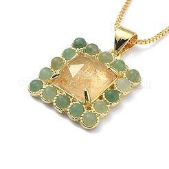 Natural Yellow Agate & Green Aventurine Rectangle Pendant Necklace&nbsp;NJEW-B089-01G-01