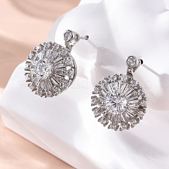 真鍮マイクロペーブクリアキュービックジルコニアスタッドピアス  花  プラチナ  21.5x16mm&nbsp;EJEW-C130-01P