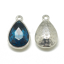 合金ガラスチャーム  多面カット  ティアドロップ  プラチナ  ティール  14.5x9x5mm  穴：1.5mm&nbsp;PALLOY-T028-7x10mm-14