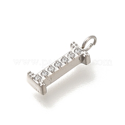 304ステンレススチールマイクロパヴェキュービックジルコニアペンダント  文字a~zのチャーム  文字I  12.5x4x2mm  穴：1.8mm&nbsp;STAS-H228-06P-I