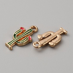 ジン合金エナメルペンダント  サボテンチャーム  ライトゴールド  濃い緑  18x9.5x2mm  穴：1.6mm&nbsp;ENAM-WH0065-37E