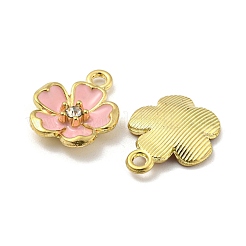 合金エナメルチャーム  ラインストーン付き  ゴールドカラー  花のチャーム  ピンク  16x12.5x3mm  穴：1.8mm&nbsp;LS-ENAM-D063-01G-04