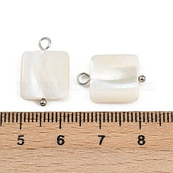 天然貝のスクエアペンダント  304ステンレススチールループ付き  貝殻色  ステンレス鋼色  18~18.5x12.5x3.5mm  穴：1.8~2mm&nbsp;STAS-D378-38P