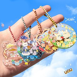 グリッター付き40スタイルアクリル透明ブランクペンダント10個。  合金ボールチェーンと  フラット ラウンド & ハート & スクエア & 菱形  キーホルダー スクラップブック オーナメント作りに  透明  46~60.5x45~60.5x2mm  穴：3mm  1個/スタイル&nbsp;DIY-CJC0002-013