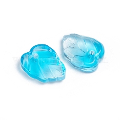 ツートンの透明ガラスチャーム  葉  シアン  13.5x10.5x3.5mm  穴：1.2mm&nbsp;GLAA-H016-15Q