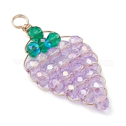 4個のガラスペンダント  金色の銅線付き  フルーツ  ミックスカラー  29.5~38x23.5x4.5mm  穴：4mm&nbsp;PALLOY-JF03006