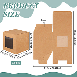 クラフト紙包装箱  PVCウィンドウ付き  正方形  バリーウッド  11x11x11cm&nbsp;CON-WH0085-130A