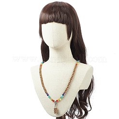 天然ルドラークシャ ビーズ仏教ネックレス  女性のための天然混合宝石と合金のひょうたんダブルループラップネックレス  シエナ  35.43インチ（90cm）&nbsp;NJEW-JN04118