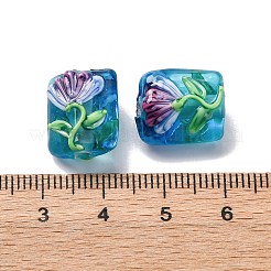 手作りランプワークビーズ  花の長方形  コーンフラワーブルー  15.5x13x9.5mm  穴：2.5mm&nbsp;LAMP-K042-03C