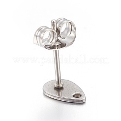 変色しない304ステンレススチールスタッドピアス金具  平板付  ティアドロップ  ステンレス鋼色  8x5x0.6mm  穴：1.2mm  ピン：0.7mm&nbsp;X-STAS-L211-05A-P