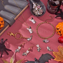 20スタイルのハロウィン合金エナメルペンダント4個。  ゴールドカラー  猫とウサギとコウモリとサメ  ミックスカラー  28x16mm  5個/スタイル&nbsp;JX180A