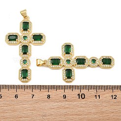 真鍮製マイクロパヴェキュービックジルコニアペンダント  八角形の十字架チャーム  カドミウムフリー＆鉛フリー  ゴールドカラー  グリーン  45.5x26x4.5mm  穴：5mm&nbsp;CU-CBADC6C-13G-05