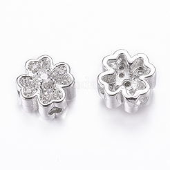 ラックメッキ真鍮製マイクロパヴェキュービックジルコニアビーズ  花  透明  プラチナメッキ  8x5mm  穴：1.5mm&nbsp;ZIRC-A006-04P-02