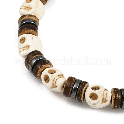 Natural Coconut & Synthetic Turquoise & Non-magnetic Synthetic Hematite Beads Stretch Bracelets for Men&nbsp;BJEW-JB12133-01