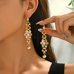 Brass Flower Tassel Hoop Earrings&nbsp;LY6441