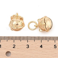 真鍮チャーム  カドミウムフリー＆ニッケルフリー＆鉛フリー  丸カン付き  猫の形のチャーム  18KGP本金メッキ  14x12mm  穴：5mm&nbsp;KK-L223-001G
