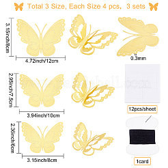 3D蝶PVCミラーウォールステッカー3セット  家の居間の装飾のため  ゴールデンロッド  60~80x80~120x0.3mm  3セット&nbsp;DIY-CN0001-86C