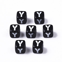 不透明なアクリルビーズ  水平穴  アルファベットスタイル  キューブ  ブラック＆ホワイト  文字.y  5x5x5mm  穴：2mm  約500個/50g&nbsp;X-SACR-N002-01Y