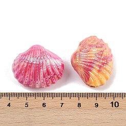UVメッキ不透明アクリルビーズ  虹色の  シェル形状  ミックスカラー  25x30x18mm  穴：3mm&nbsp;X-OACR-A040-02